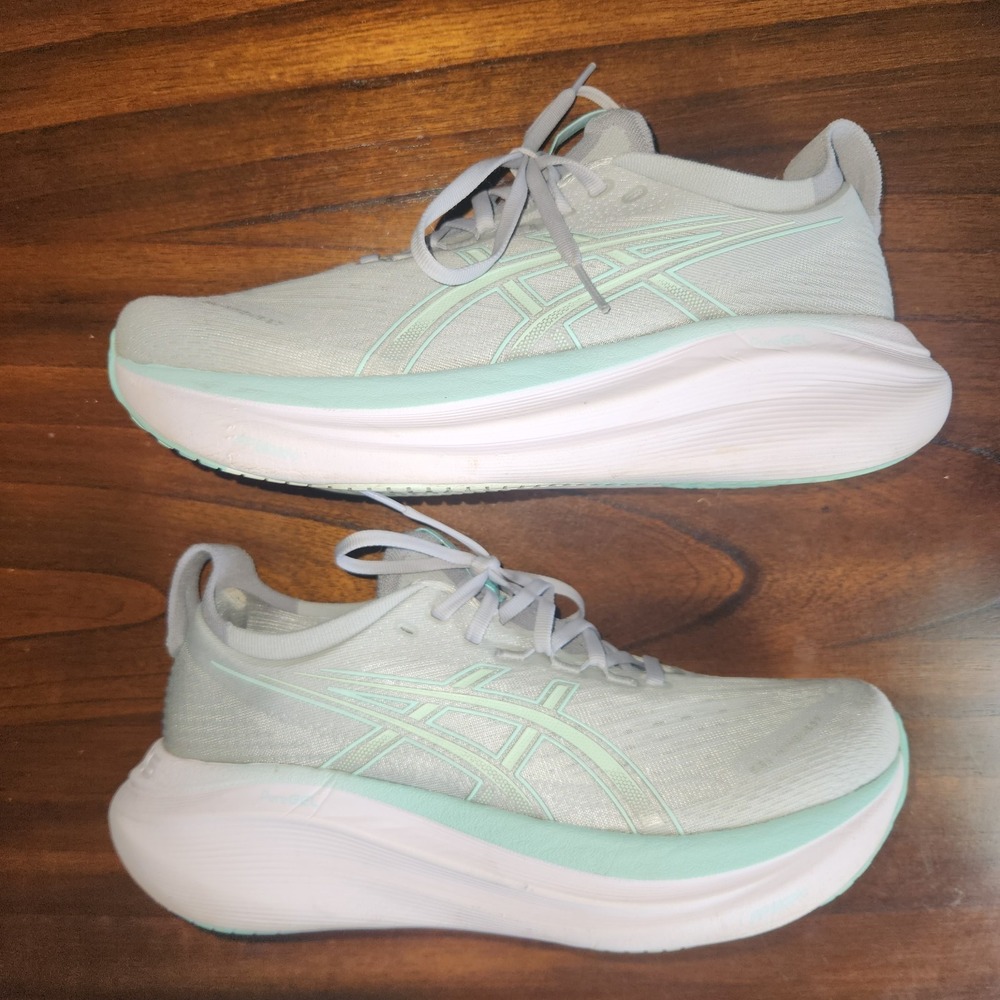 ASICS Gel-Nimbus 27 Womens Size 9 Piedmont Grey Illuminate Mint Running Shoes - Picture 3 of 12